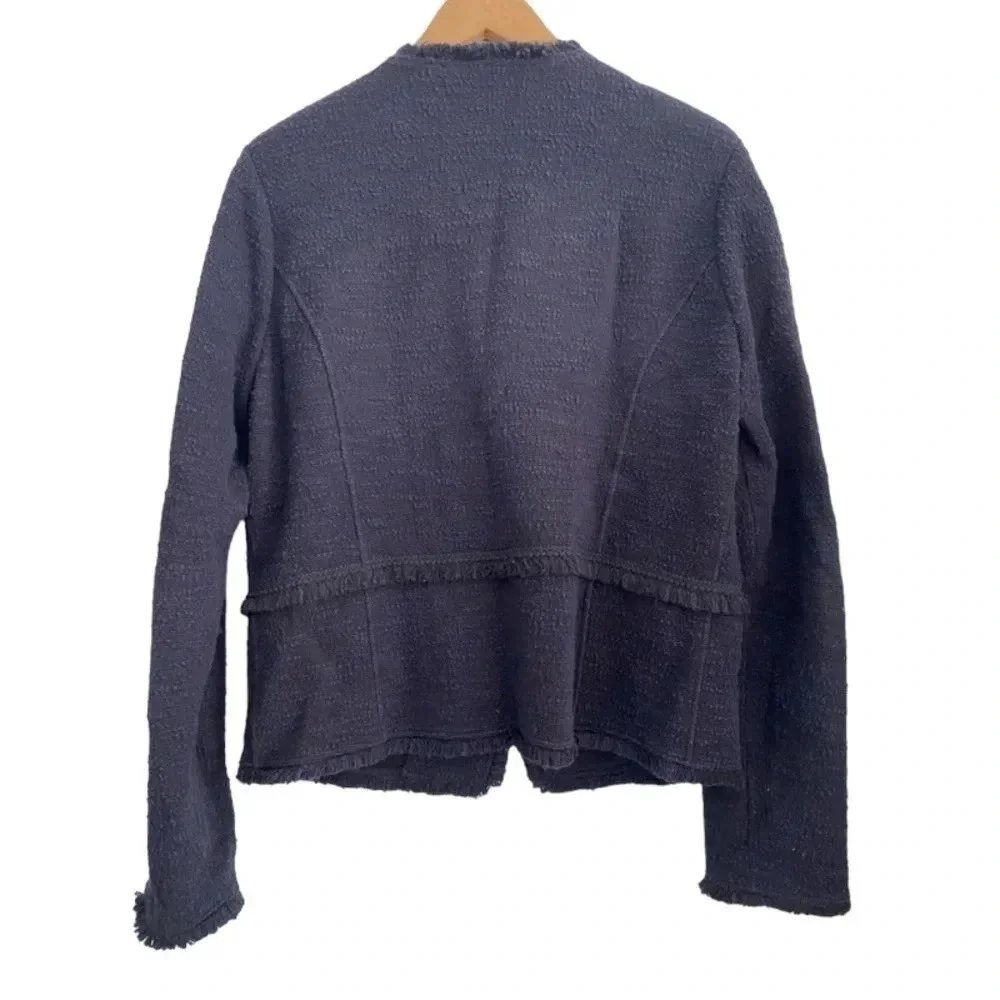 White House Black Market Tweed Top Blazer Raw Asymmetrical Hem Jacket L